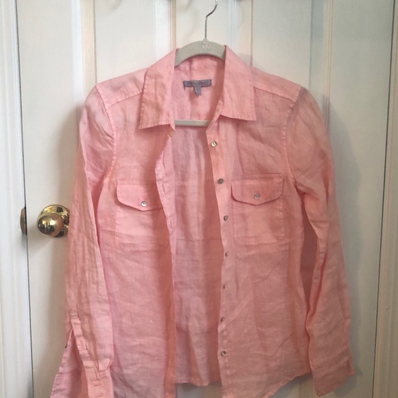 Peach 100% Linen Button Down Blouse/top size S - Picture 3 of 11